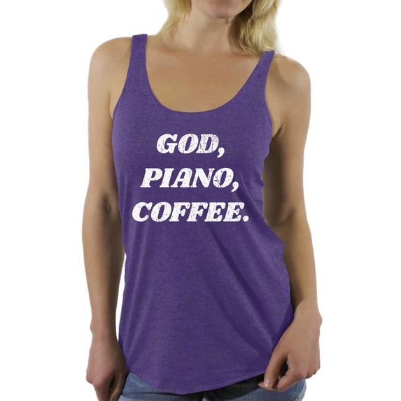 Awkward Styles God Piano Coffee Racerback Tank Top for Women Christian Clothes for Ladies Religious Womens Racerback Tank Top Piano Clothing God Tanks T Shirt for Her God Piano Coffee Ladies Shirt