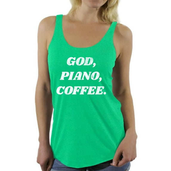 Awkward Styles God Piano Coffee Racerback Tank Top for Women Christian Clothes for Ladies Religious Womens Racerback Tank Top Piano Clothing God Tanks T Shirt for Her God Piano Coffee Ladies Shirt
