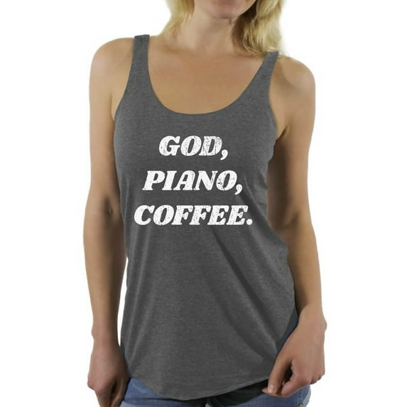 Awkward Styles God Piano Coffee Racerback Tank Top for Women Christian Clothes for Ladies Religious Womens Racerback Tank Top Piano Clothing God Tanks T Shirt for Her God Piano Coffee Ladies Shirt
