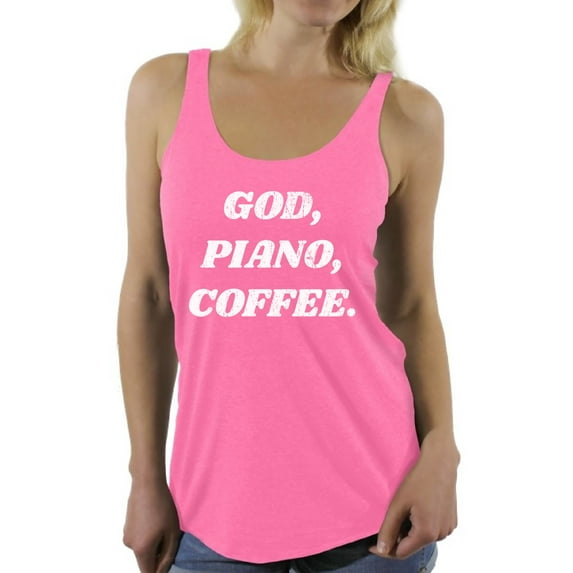 Awkward Styles God Piano Coffee Racerback Tank Top for Women Christian Clothes for Ladies Religious Womens Racerback Tank Top Piano Clothing God Tanks T Shirt for Her God Piano Coffee Ladies Shirt