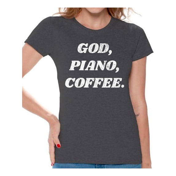 Awkward Styles God Piano Coffee T Shirt for Women Christian Clothes for Ladies Religious Womens T-Shirt Christian Gifts Jesus Shirts Piano T Shirt for Her God Piano Coffee Ladies Shirt