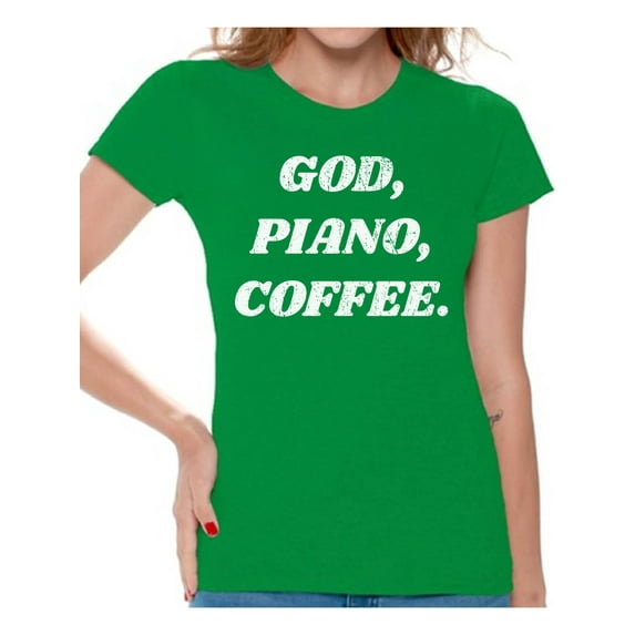 Awkward Styles God Piano Coffee T Shirt for Women Christian Clothes for Ladies Religious Womens T-Shirt Christian Gifts Jesus Shirts Piano T Shirt for Her God Piano Coffee Ladies Shirt