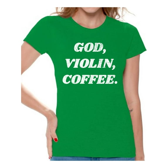 Awkward Styles God Violin Coffee T Shirt for Women Christian Clothes for Ladies Religious Womens T-Shirt Christian Gifts Jesus Shirts Violin T Shirt for Her God Violin Coffee Ladies Shirt