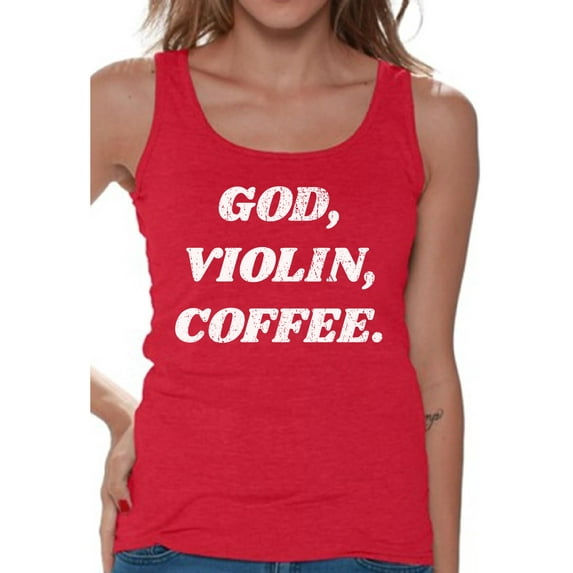 Awkward Styles God Violin Coffee Tank Top for Women Christian Clothes for Ladies Religious Womens T-Shirt Christian Gifts God Tank Top Violin Clothing Jesus T Shirt God Violin Coffee Ladies Shirt