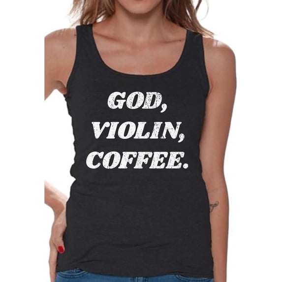 Awkward Styles God Violin Coffee Tank Top for Women Christian Clothes for Ladies Religious Womens T-Shirt Christian Gifts God Tank Top Violin Clothing Jesus T Shirt God Violin Coffee Ladies Shirt