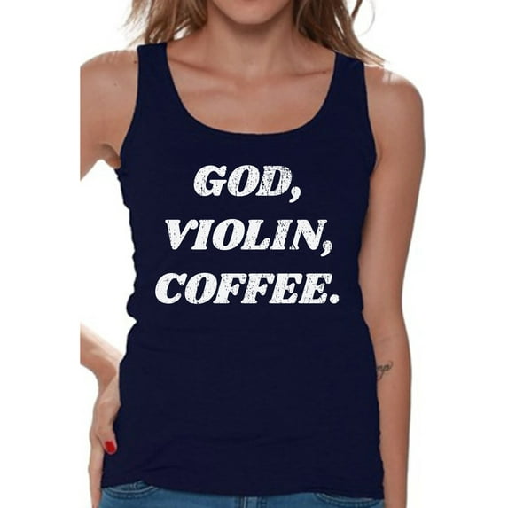 Awkward Styles God Violin Coffee Tank Top for Women Christian Clothes for Ladies Religious Womens T-Shirt Christian Gifts God Tank Top Violin Clothing Jesus T Shirt God Violin Coffee Ladies Shirt