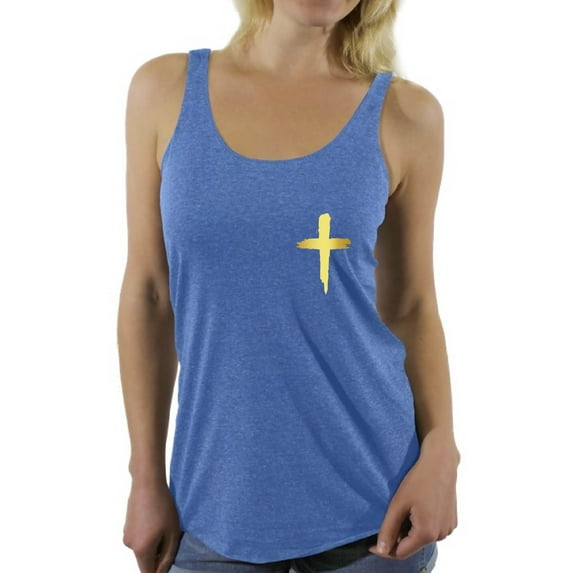 Awkward Styles Golden Cross Racerback Tank Tops for Women Christian Clothes for Ladies Jesus Womens Racerback Tank Top Jesus Clothing Christian Cross Tanks T Shirt for Her Cross Ladies Shirt