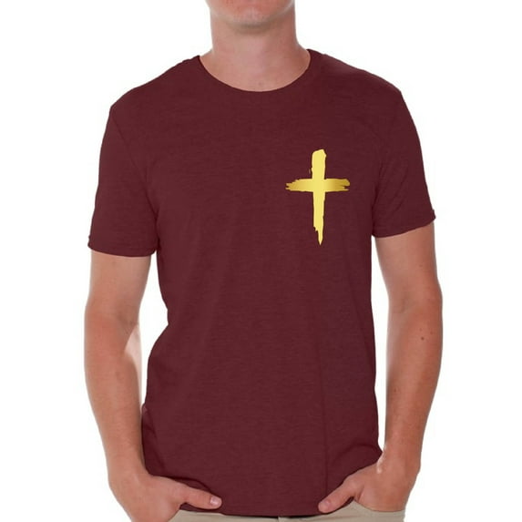 Awkward Styles Golden Cross Shirt for Men Christian Mens Shirts Christian Cross Clothes for Men Jesus Christ is the Lord Christian Cross Birthday Gifts Jesus Shirts Jesus Clothing Cross Mens Shirt