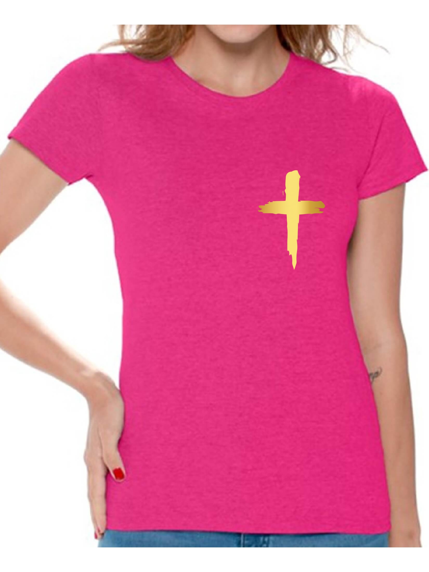 Awkward Styles Golden Cross Shirt for Women Christian Cross Clothes for Ladies Following Jesus Womens T-Shirt Christian Gifts Jesus Shirts Jesus Cross Clothing Jesus T Shirt for Her Cross Ladies Shirt - image 1 of 4