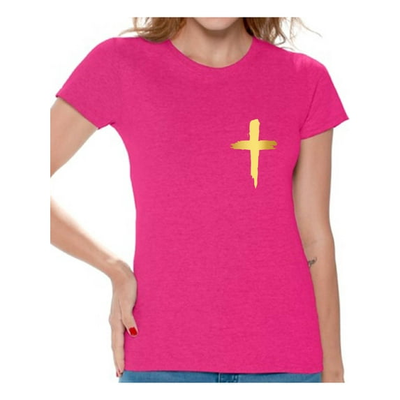 Awkward Styles Golden Cross Shirt for Women Christian Cross Clothes for Ladies Following Jesus Womens T-Shirt Christian Gifts Jesus Shirts Jesus Cross Clothing Jesus T Shirt for Her Cross Ladies Shirt