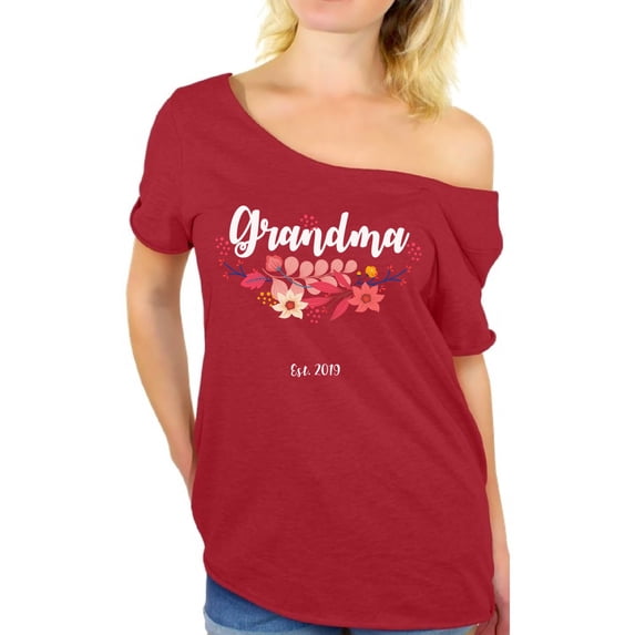 Awkward Styles Grandma 2019 Off The Shoulder Tshirt for Women Grandma Clothes for Mom Pregnancy Reveal Women's Oversized Shirts Pregnancy Reveal Gifts for Her Grandma Shirts Baby Announcement T Shirt