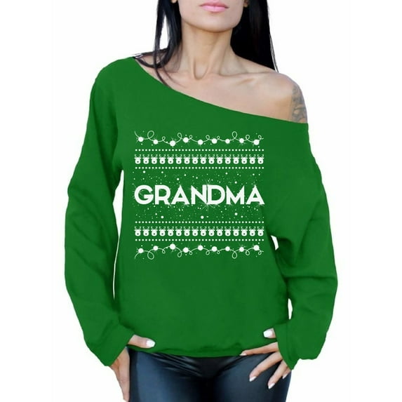 Awkward Styles Grandma Christmas Sweatshirt Off the Shoulder Top Christmas Grandma Sweater Family Holiday Sweatshirt Best Grandma Sweater Slouchy Oversized Sweatshirt Christmas Gift for Best Granny