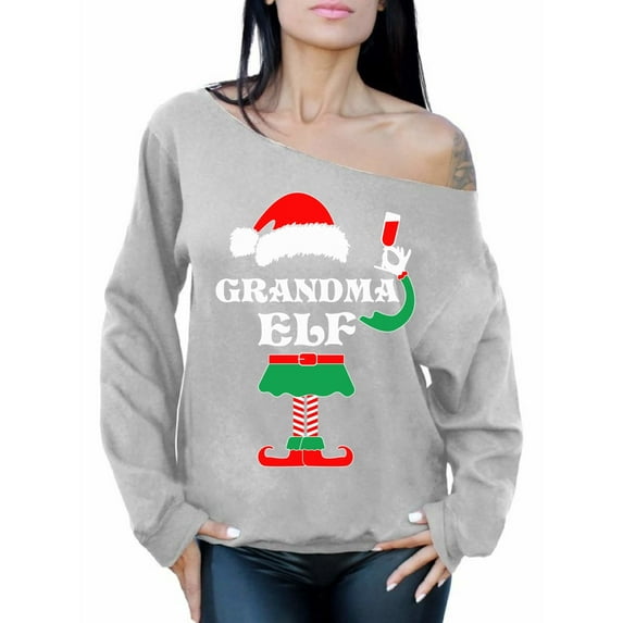 Awkward Styles Grandma Elf Christmas Sweatshirt Elf Suit Grandma Off the Shoulder Sweatshirt Sweater Elf Xmas Slouchy Oversized Sweatshirt Off the Shoulder Top Elf Christmas Sweater Gift for Granny