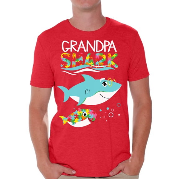 Awkward Styles Grandpa Shark Shirt for Men Autism Power Tee Matching Family Outfit Autism Awareness T-Shirt for Him Shark Family Shirts