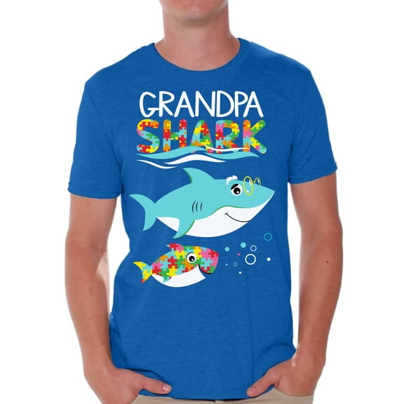 Awkward Styles Grandpa Shark Shirt for Men Autism Power Tee Matching Family Outfit Autism Awareness T-Shirt for Him Shark Family Shirts