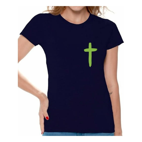 Awkward Styles Green Cross Shirt for Women Christian Cross Clothes for Ladies Following Jesus Womens T-Shirt Christian Gifts Jesus Shirts Jesus Cross Clothing Jesus T Shirt for Her Cross Ladies Shirt