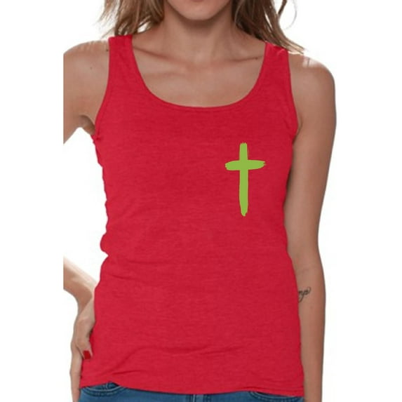 Awkward Styles Green Cross Tank Tops for Women Christian Clothes for Ladies Following Jesus Womens T-Shirt Christian Gifts Jesus Tank Top Jesus Clothing Jesus T Shirt for Her Cross Ladies Shirt