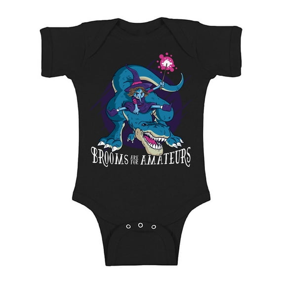 Awkward Styles Halloween Baby Bodysuit Witch on Dinosaur Romper