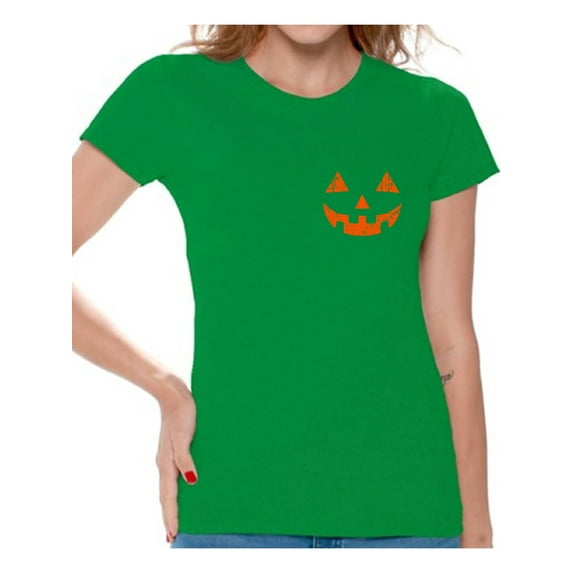 Awkward Styles Halloween Jack O'Lantern Pumpkin Shirt for Women Pumpkin Face T-Shirt Silly Halloween Tee for Women Cute and Easy Halloween Costume Shirt for Ladies