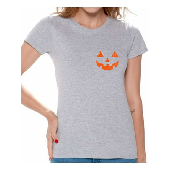 Awkward Styles Halloween Jack O'Lantern Pumpkin Shirt for Women Pumpkin Face T-Shirt Silly Halloween Tee for Women Cute and Easy Halloween Costume Shirt for Ladies