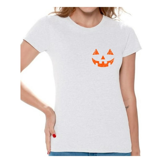 Awkward Styles Halloween Jack O'Lantern Pumpkin Shirt for Women Pumpkin Face T-Shirt Silly Halloween Tee for Women Cute and Easy Halloween Costume Shirt for Ladies
