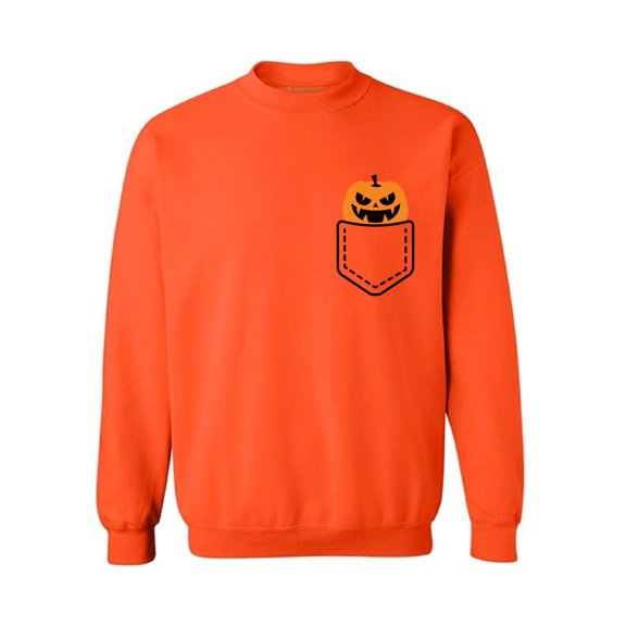 Awkward Styles Halloween Pumpkin Pocket Sweatshirt Halloween Patch Sweater for Men Halloween Sweater for Women Spooky Gifts Jack-O'-Lantern Pocket Sweatshirt Cute Pumpkin Face Pocket Sweater
