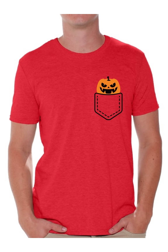Halloween Pumpkin Pocket Tshirt Halloween Shirt for Men Jack-O'-Lantern Pumpkin Pocket Shirt Pumpkin Patch Men's Tshirt Halloween Costume T Shirt Spooky Gifts Pumpkin Face Shirt