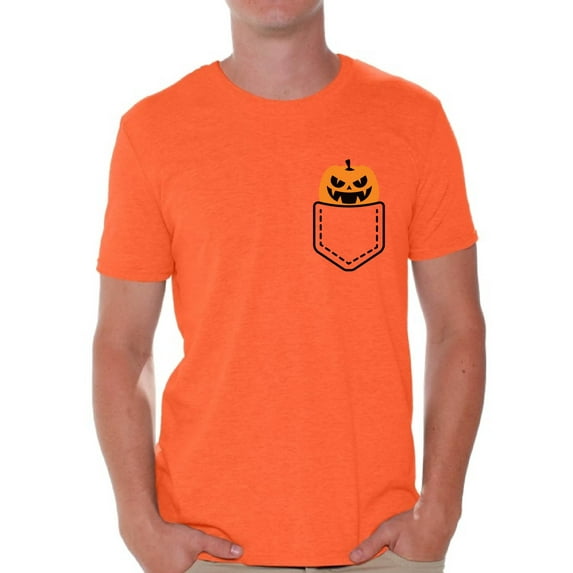 Awkward Styles Halloween Pumpkin Pocket Tshirt Halloween Shirt for Men Jack-O'-Lantern Pumpkin Pocket Shirt Pumpkin Patch Men's Tshirt Halloween Costume T Shirt Spooky Gifts Pumpkin Face Shirt