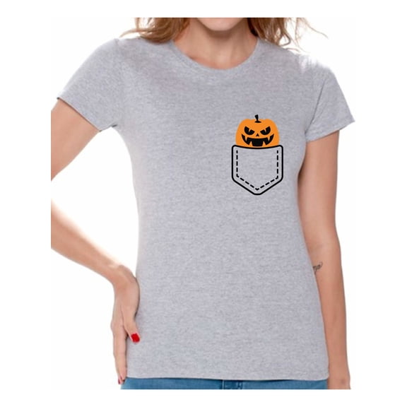 Awkward Styles Halloween Pumpkin Pocket Tshirt Halloween Shirt for Women Jack-O'-Lantern Pumpkin Pocket Shirt Pumpkin Patch Women's Tshirt Halloween Costume T Shirt Spooky Gifts Pumpkin Face Shirt