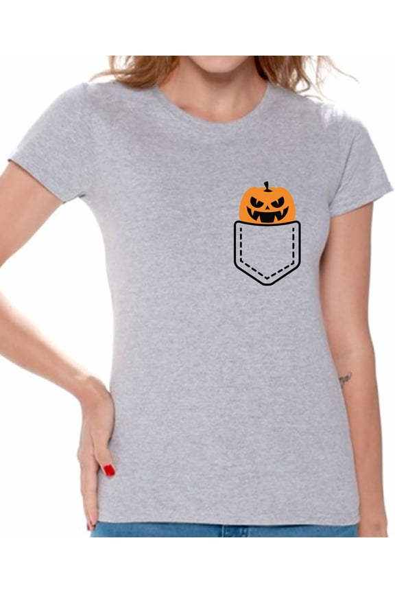 Halloween Pumpkin Pocket Tshirt Halloween Shirt for Women Jack-O'-Lantern Pumpkin Pocket Shirt Pumpkin Patch Women's Tshirt Halloween Costume T Shirt Spooky Gifts Pumpkin Face Shirt