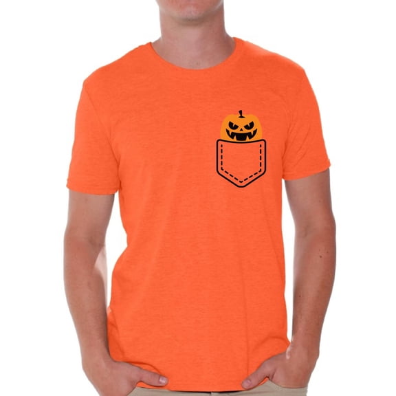 Awkward Styles Halloween Pumpkin Pocket Tshirt Halloween Shirt for Men Jack-O'-Lantern Pumpkin Pocket Shirt Pumpkin Patch Men's Tshirt Halloween Costume T Shirt Spooky Gifts Pumpkin Face Shirt