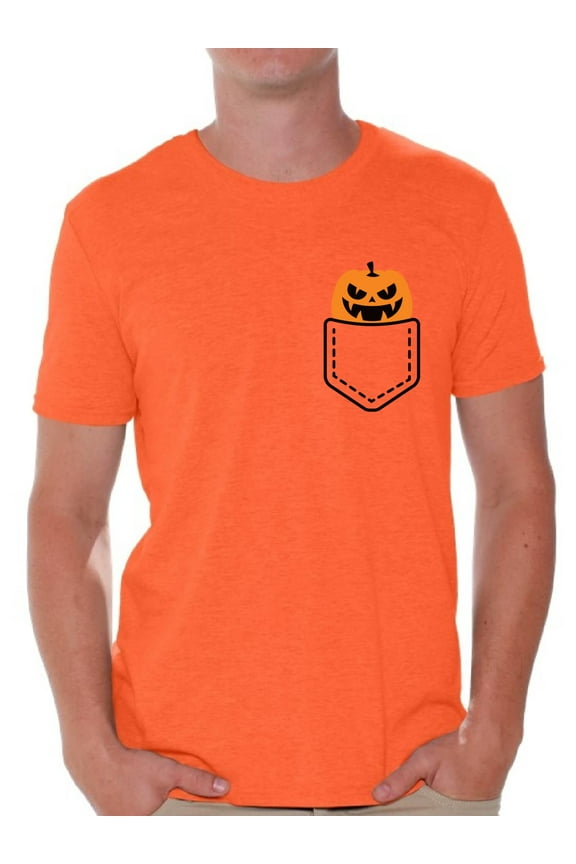 Halloween Pumpkin Pocket Tshirt Halloween Shirt for Men Jack-O'-Lantern Pumpkin Pocket Shirt Pumpkin Patch Men's Tshirt Halloween Costume T Shirt Spooky Gifts Pumpkin Face Shirt