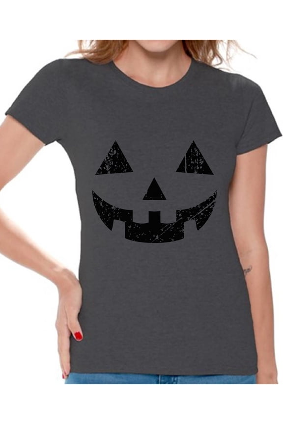 Halloween Pumpkin Tshirt Jack-O'-Lantern Shirt Halloween Shirt for Women Dia de los Muertos T Shirt Pumpkin Face T-Shirt Women's Halloween Party Shirt Day of the Dead Gifts for Her