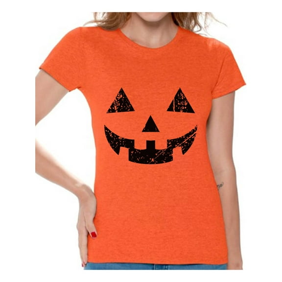 Awkward Styles Halloween Pumpkin Tshirt Jack-O'-Lantern Shirt Halloween Shirt for Women Dia de los Muertos T Shirt Pumpkin Face T-Shirt Women's Halloween Party Shirt Day of the Dead Gifts for Her