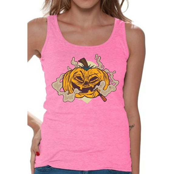 Awkward Styles Halloween Sleeveless Shirt Smoking Pumpkin Tank Top for Women