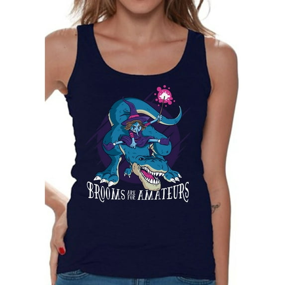 Awkward Styles Halloween Sleeveless Shirt Witch on Dinosaur Tank Top for Women