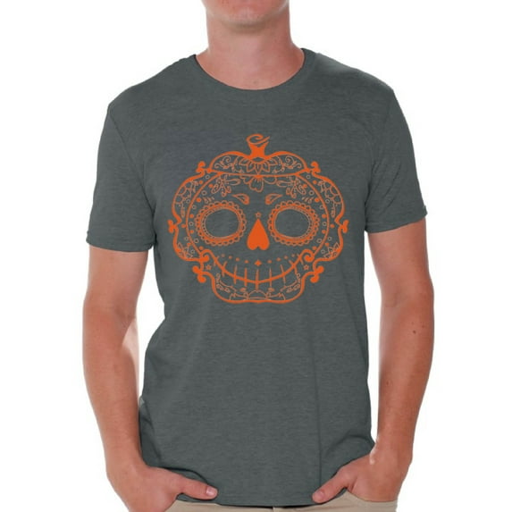 Awkward Styles Halloween Sugar Pumpkin Tshirt for Men Sugar Skull Shirt Halloween Shirts for Men Funny Gifts for Halloween Men's Halloween Shirt Holiday Gifts for Him Day of the Dead Men's Tshirt
