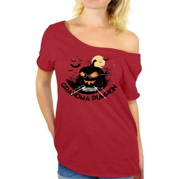 Awkward Styles Halloween T Shirt Grandma Pumpkin Off Shoulder Tops for Women