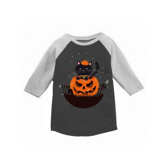 Awkward Styles Halloween T-Shirt Pumpkin Cat Toddler Raglan Shirt