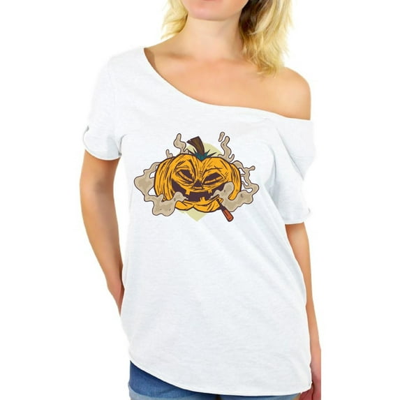 Awkward Styles Halloween T Shirt Smoking Pumpkin Off Shoulder Tops for Women