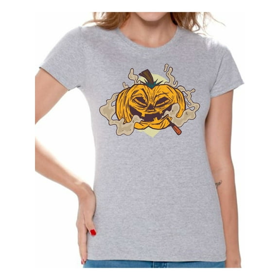 Awkward Styles Halloween T-Shirt Smoking Pumpkin Shirts for Women