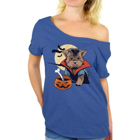 Awkward Styles Halloween T Shirt Vampire Morkie Off Shoulder Tops for Women