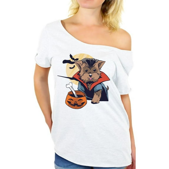 Awkward Styles Halloween T Shirt Vampire Morkie Off Shoulder Tops for Women