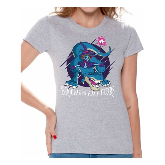 Awkward Styles Halloween T-Shirt Witch on Dinosaur Shirts for Women