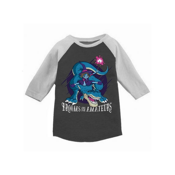 Awkward Styles Halloween T-Shirt Witch on Dinosaur Toddler Raglan Shirt