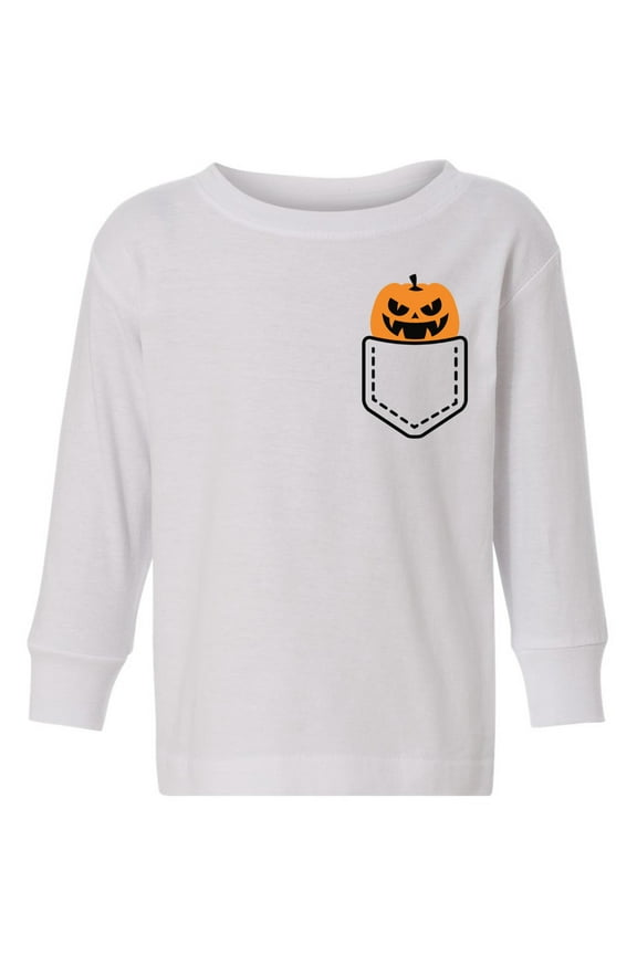 Halloween Toddler Long Sleeve Shirt Girls Boys Angry Pumpkin Kids T-Shirt Pocket Print