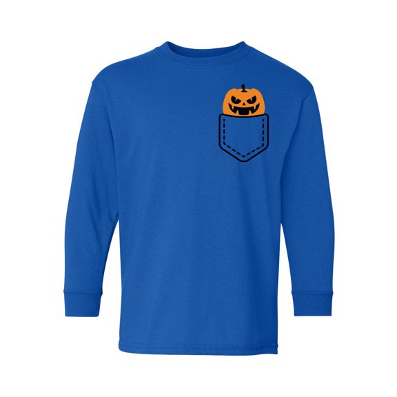 Awkward Styles Halloween Youth Sweatshirt Girls Boys Angry Pumpkin Crewneck Tee for Kids Pocket Print