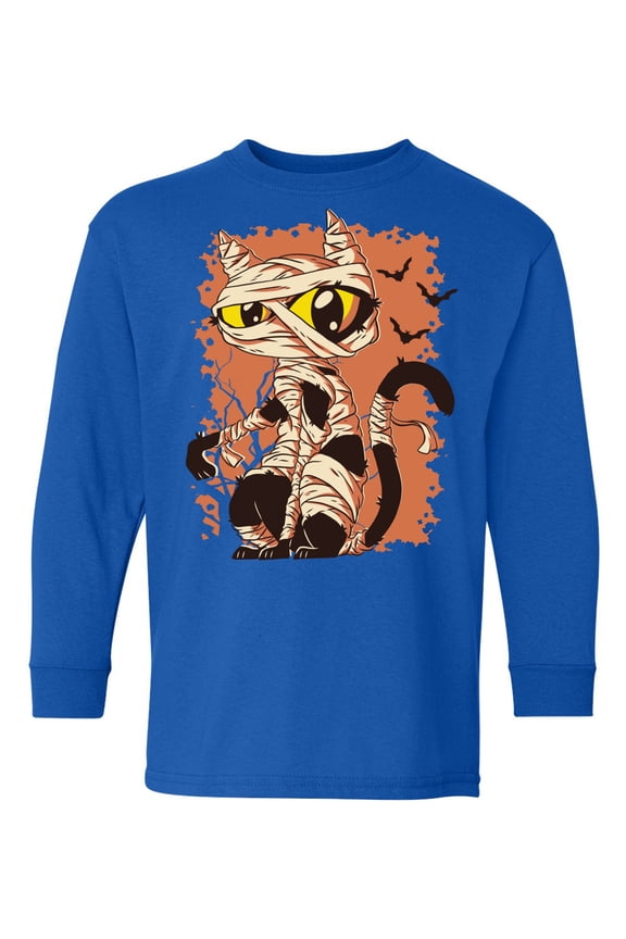 Halloween Youth Sweatshirt Mummy Cat Crewneck Tee for Kids