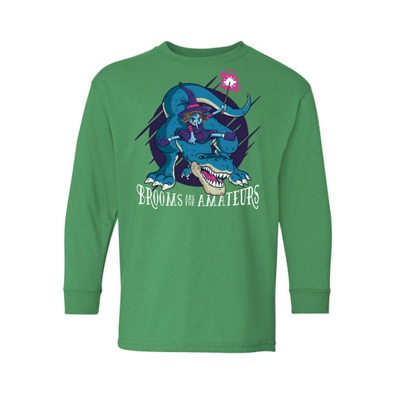 Awkward Styles Halloween Youth Sweatshirt Witch on Dinosaur Crewneck Tee for Kids