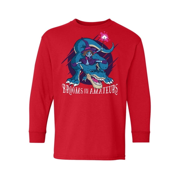 Awkward Styles Halloween Youth Sweatshirt Witch on Dinosaur Crewneck Tee for Kids